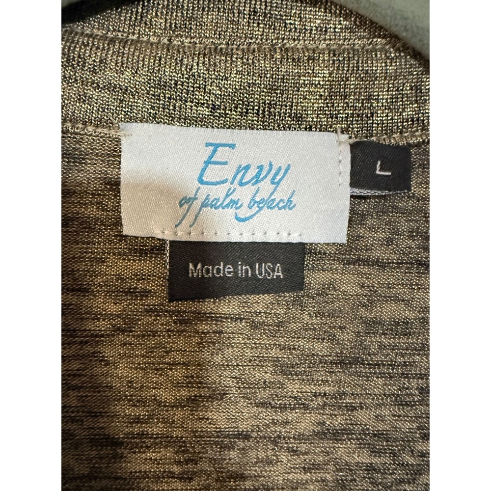 VTG Envy of Palm Beach Button Down Shirt Women Large Gold Metallic Roll Tab Slv - Picture 2 of 6